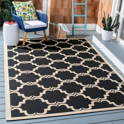 Black and Beige Rectangular Synthetic Indoor/Outdoor Area Rug
