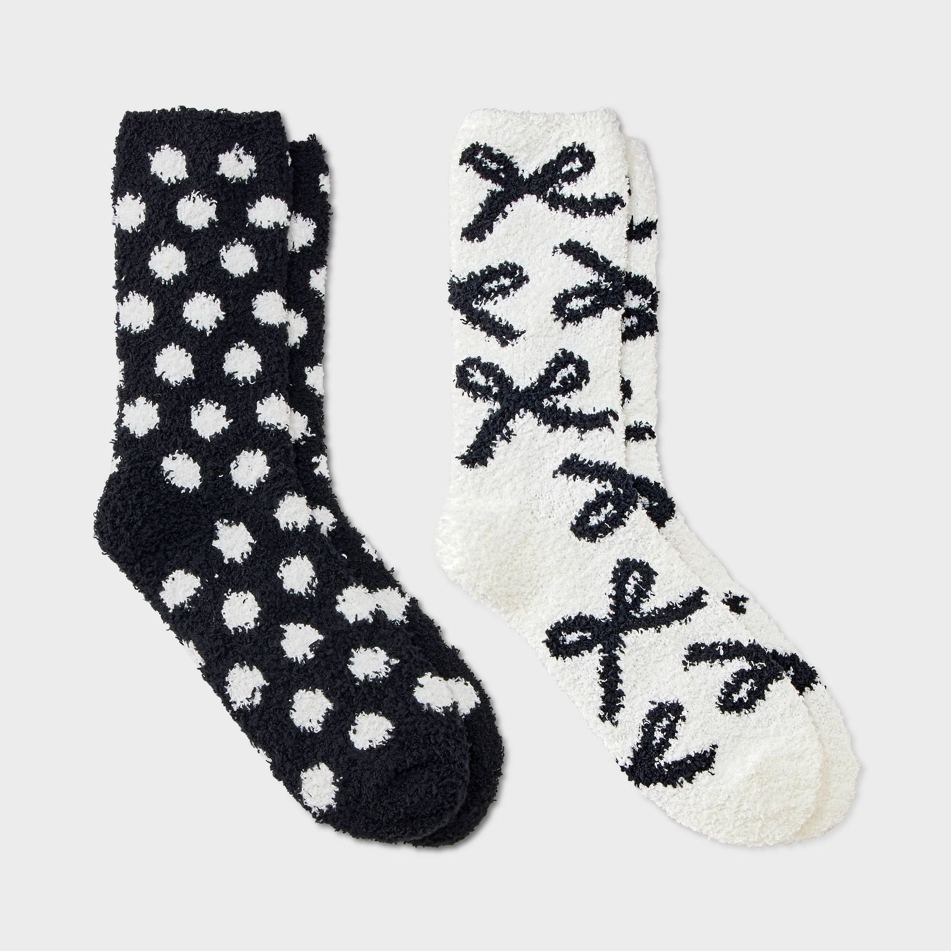 Women's Bows & Polka Dots 2pk Cozy Crew Socks - White/Black 4-10