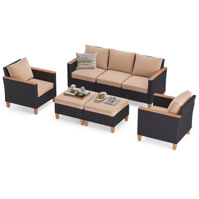 Maggift Patio Seating Sets, 7 Piece Outdoor Sectional Furniture Set with Cushions for Garden, Balcony, and Backyard, Beige, 23.8"*30"*30.7"