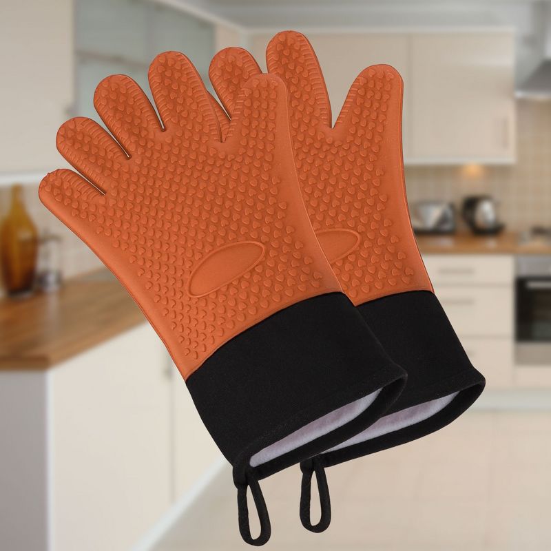 Unique Bargains Silicone Heat Resistant Kitchen Oven Mitts 1 Pair, 2 of 4