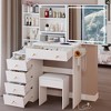 NicBex Vanity Desk with Mirror and Lights Large Size Left Makeup Vanity Set with 2 AC+2 USB Power Station, Hair Dryer Stand and Cushioned Stool - 4 of 4