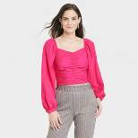 Women's Long Balloon Sleeve Slim Fit Ruched Front Top - A New Day™