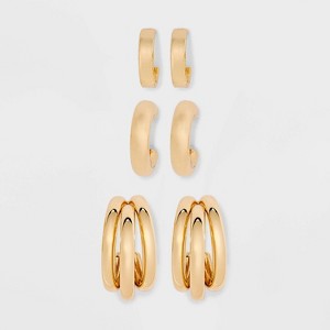 Smooth Hoop Earring Set 3pc - A New Day™ Gold - 1 of 2