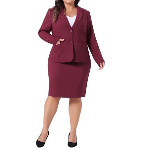 Agnes Orinda Women's Plus Size Formal Office Notched Lapel Jacket Blazer Pencil Skirt Suit Sets - 1 of 4