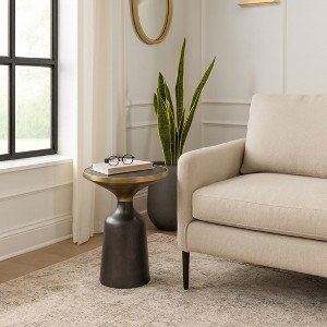 Modern Accent Table with Marble Top & Metal Base - Contemporary End Table for Living Room, Bedroom, Office - Round Side Table - 20" Green, Black, Gold - 1 of 4