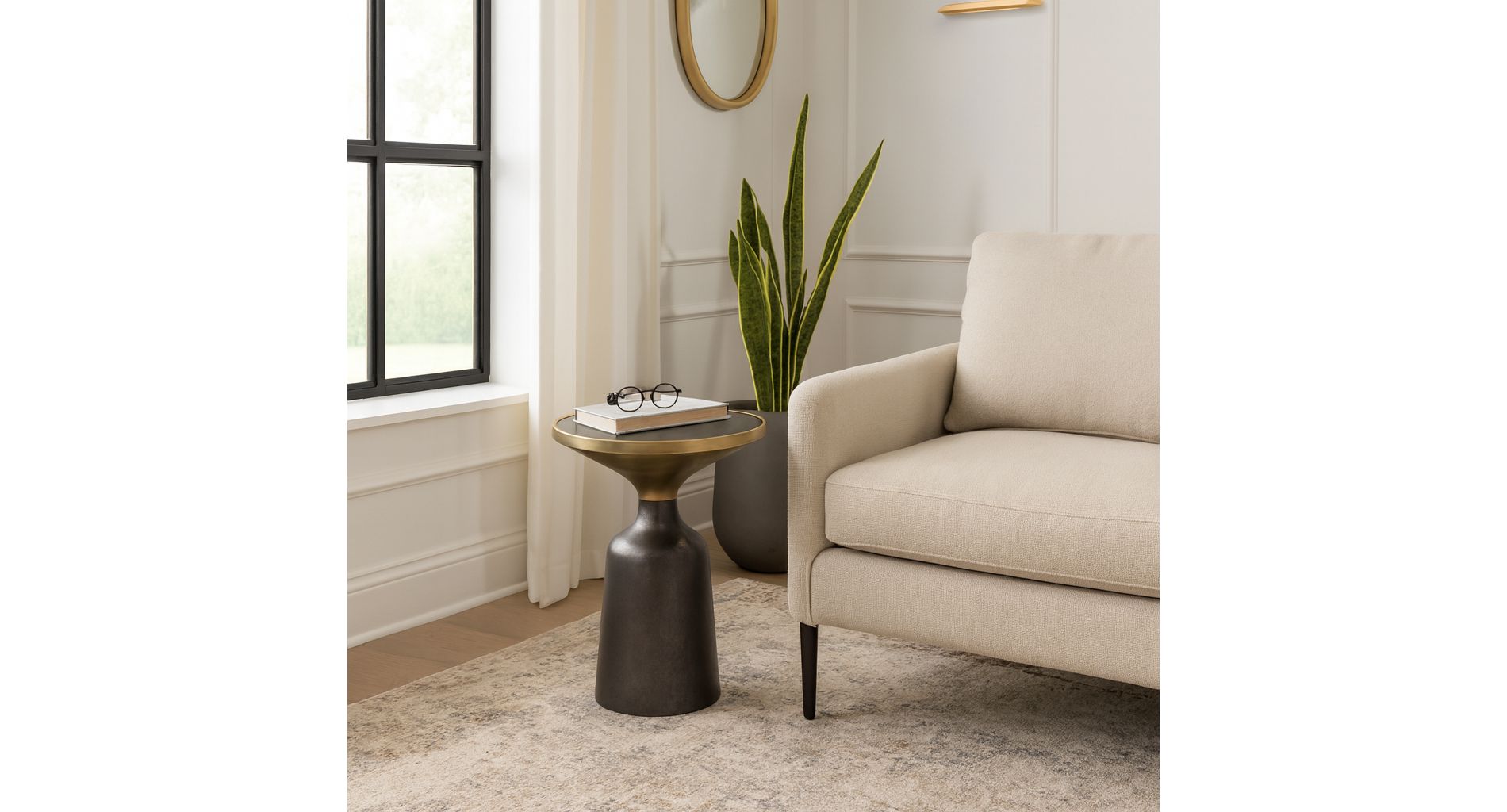 Striking End Table, Side Table, or Small Night Stand for Room Decor - Two-Tone Metal Accent Table with Marble Top for Small Spaces