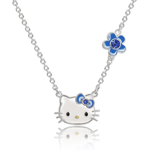 Sanrio Hello Kitty Pink Enamel Double Necklace Set- Hello Kitty Necklace  Set with Hearts Pendant