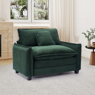 ONWITH 40" Chenille Lounge Chair for Reading, Modern Couch Cozy Sofa Bed, Upholstered Living Room Single Sofa Accent Chair with Ottoman, Green