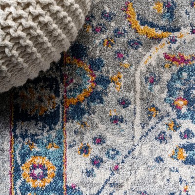 Izil Light Gray and Blue Synthetic Persian Area Rug, 8' x 10'