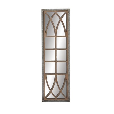 Farmhouse Wood Window Pane Inspired Wall Mirror Brown - Olivia & May: Rustic Rectangular Decor, No Assembly Required