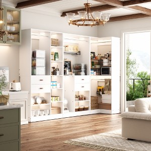 Besiost 110-In Corner Closet System Set with Wood Drawers, Freestanding Closet Organizer with Hanging Rods - 1 of 4