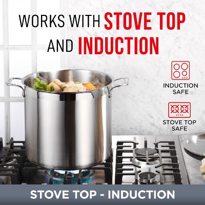 8 Quart Brushed Stainless Steel Induction Stockpot with Lid