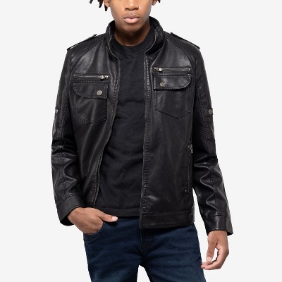 X RAY Mens Lightweight Motorcycle PU Leather Jacket With Faux Shearing Lining