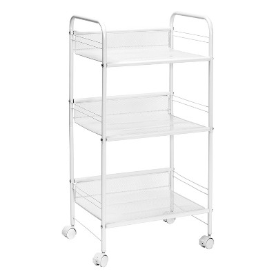 White 3-Tier Steel Wire Rolling Storage Cart with Lockable Casters
