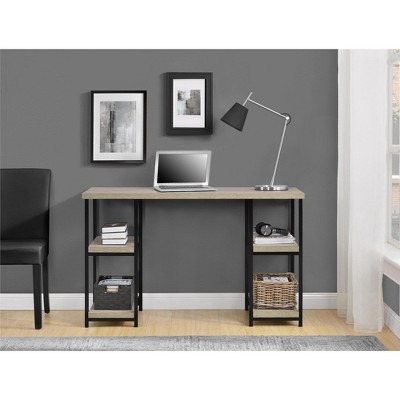 Distressed Gray Oak and Black Executive Double Pedestal Desk