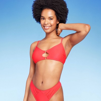 Women's Ribbed Square Neck Bralette Bikini Top - Wild Fable™ Red Xl : Target