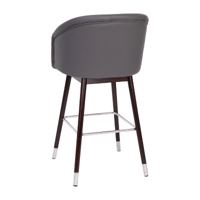 Adjustable Gray Leather & Walnut Metal Barstool 30"H