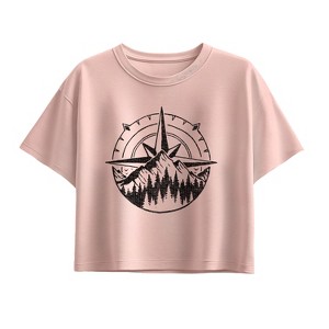 Girls' - Instant Message - Compass Nature Scene Short Sleeve Boxy Graphic T-Shirt - 1 of 3
