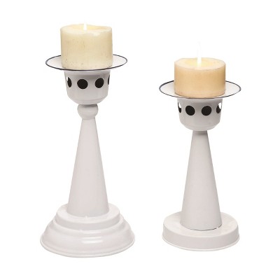 Transpac Metal 11 in. White Spring Enamel Candle Holders Set of 2