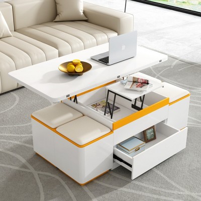JUJABU Lift-Top Coffee Table with 4Storage Stools, Multi-Functional and Foldable Top
