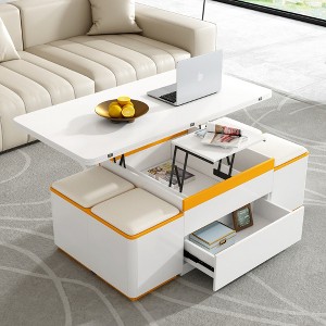 JUJABU Lift-Top Coffee Table with 4Storage Stools, Multi-Functional and Foldable Top - 1 of 4