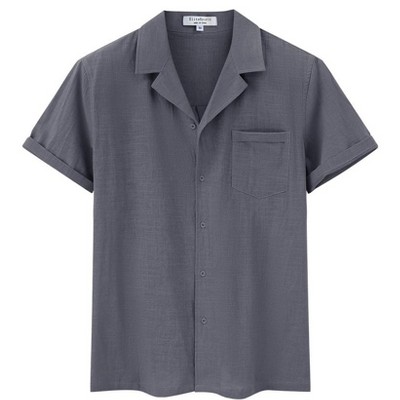 Men's Linen Shirts Short Sleeve Casual Button Down Shirts Lightweight Summer Beach Shirt with Pocket