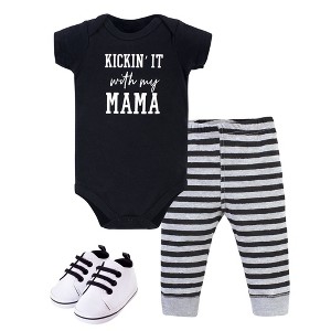 Little Treasure Baby Boy Cotton Bodysuit, Pant and Shoe 3pc Set, Kickin' It - 1 of 4