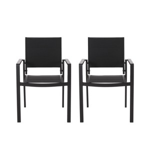 Christopher Knight Home 2pc Wilbur Mesh and Aluminum Outdoor Dining Chairs  Black - 1 of 4