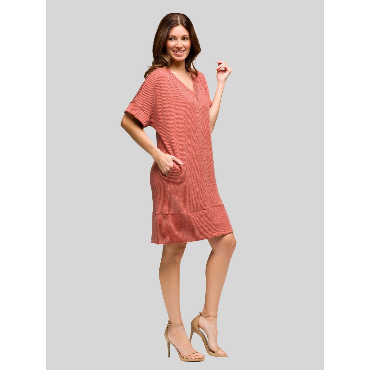 Womens V-Neck Loose Fit Short Sleeve Pocket T Shirt Dress - 24seven Comfort Apparel™ - thumbnail 8