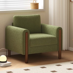 Modern Teddy Accent Chair,Upholstered Accent Chair Single Sofa, Armrests Chair with Walnut Legs for Living Room or Office-Cuddlewood - 1 of 4