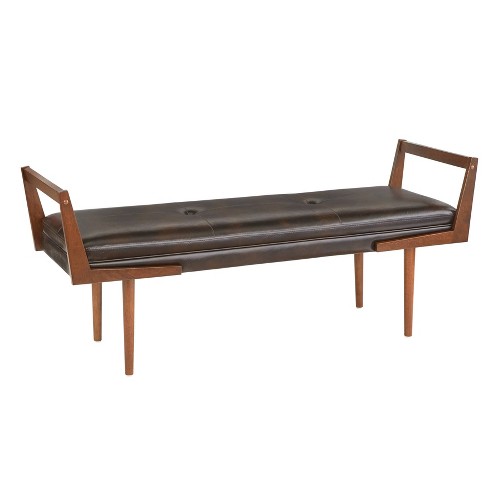 VASAGLE EKHO Collection Bench for Entryway Bedroom, Synthetic Leather with  Stitching, Ottoman Bench with Steel Frame, Living Dining Room, Mid-Century