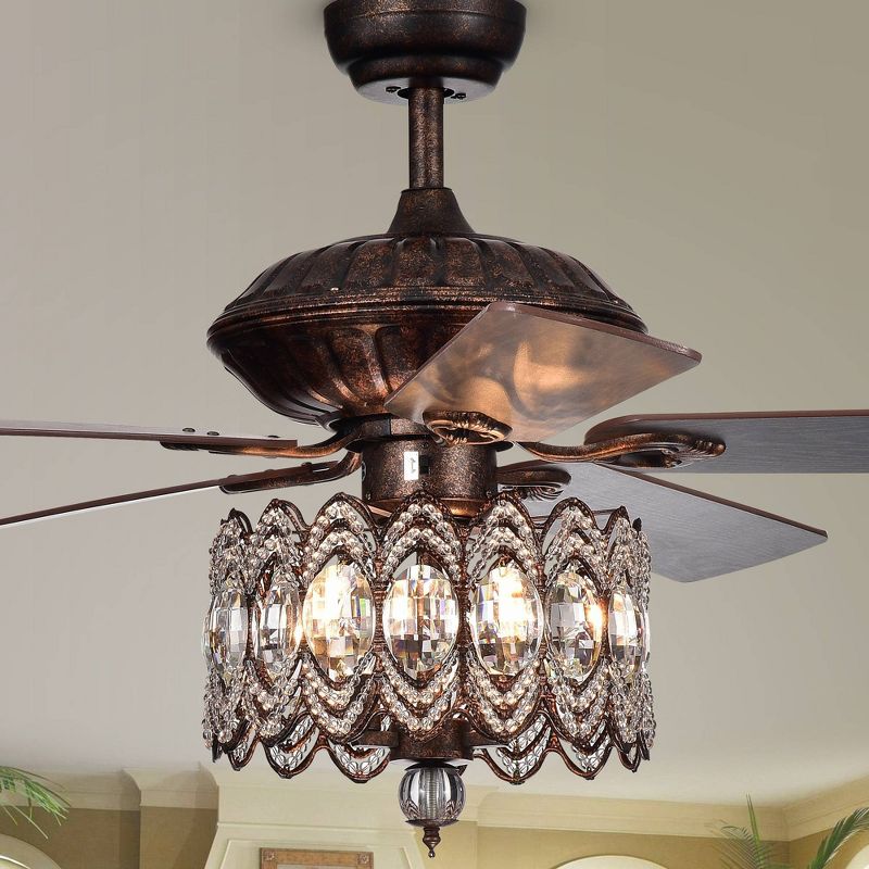 52&#34; x 52&#34; x 23&#34; Grove Dejes Chandelier Lighted Ceiling Fan with Crystal Shade Brown - Warehouse Of Tiffany, 4 of 7