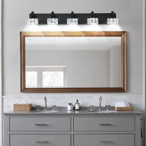 Modern 6-Light Matte Black LED Vanity Light with Crystal Glass Shades - 1 of 4