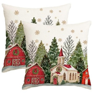 Christmas Pillow Covers 18x18 Inch Set of 2 Christmas Tree Decoration Golden Snowflake - 1 of 4