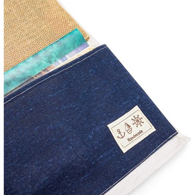 Blue and Beige Cotton Hanging Organizer with Wooden Rod, 2-Pack