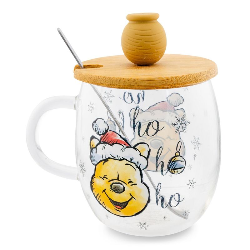 Silver Buffalo Disney Winnie the Pooh Holiday 17-Ounce Glass Coffee Mug With Lid and Spoon, 2 of 10