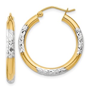 Black Bow Jewelry 3mm, 14k Yellow Gold Diamond Cut Round Hoop Earrings, 25mm (1 Inch) - 1 of 4