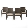 Outdoor Polyethylene Rattan Dining Chairs Set Of 4,Upholstered Lounge Chair With Iron Frame,Curved Armrests Patio Dining Chair-Coolbibila - 3 of 4