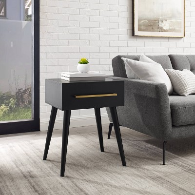 Everett Matte Black Mid-Century Modern Storage End Table
