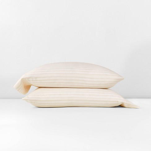 Standard Linen Blend Pillowcase Set Natural Stripe - Casaluna™