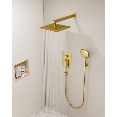 Large Brushed Gold Dual Square Wall Mounted Shower System