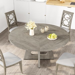 Round Dining Table, 47 Inch Round Dinner Table , Farmhouse Kitchen Table with Wooden Pedestal Base for Home Dining Room or Living Room (No Chairs) - 1 of 4