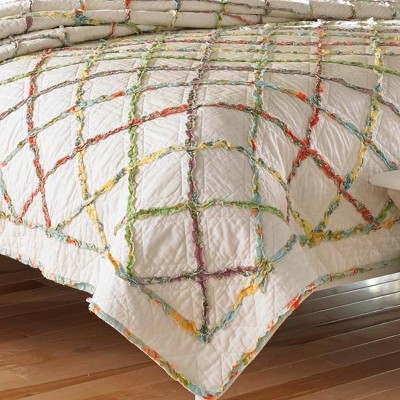Ivory Cotton Diamond Pattern Sham with Ruffle Trim