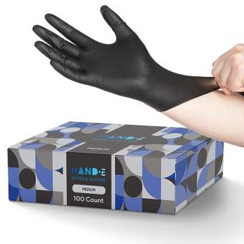 Hand-E Black Nitrile Gloves, Perfect for Cleaning & Cooking - 100 Pack,  Medium