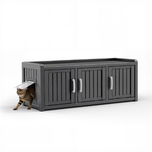 SEVOBAL Pet Crates and Houses Discreet Stylish Cat House with Odor Control, Hidden Litter Box Enclosure Space-Saving , Black, 46.93"*17.64"*17.87" - 1 of 4