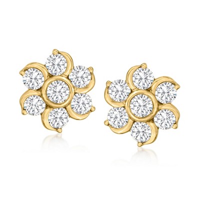 Ross-Simons 1.00 ct. t.w. Diamond Flower Earrings in 14kt Yellow Gold