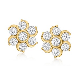 Ross-Simons 1.00 ct. t.w. Diamond Flower Earrings in 14kt Yellow Gold - 1 of 4