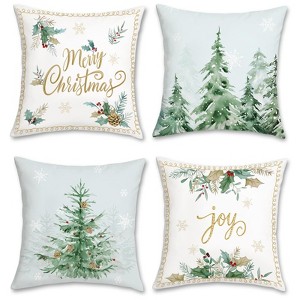 Winter Christmas Tree Throw Pillow Covers 18x18 Inch Green Snowy Pine Forest Snowflake Joy - 1 of 4