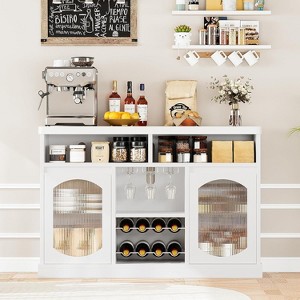Buffet Cabinets with Storage, 47" Kitchen Storage Cabinet with Led Lights, Modern Farmhouse Buffet Sideboard with 2 Glass Doors - 1 of 4