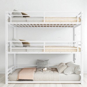 Queen Over Queen Over Queen Bunk Bed, Metal Triple Bunk Bed Frame with Guardrails, Heavy-Duty Noise-Reduced Design,kids bed - 1 of 4